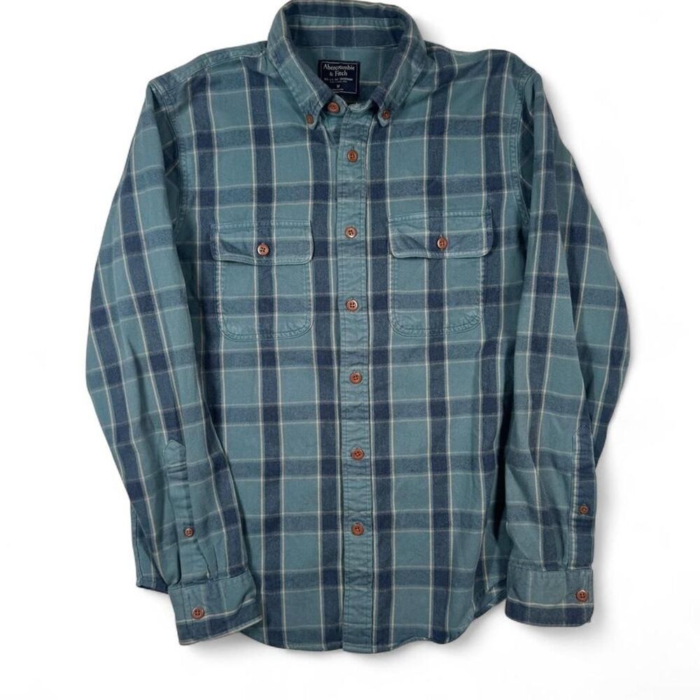 Abercrombie & Fitch Men’s Medium Blue Plaid Button Up Shirt 100% Cotton